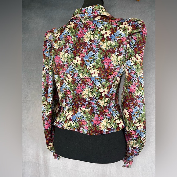 Floral puff sleeve button up blouse with Peter Pan collar size small - Picture 8 of 9
